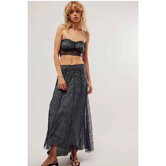 Free People Dresses & Skirts - Free People Shape Of You MAXI SKIRT sheer Navy Lace xxs